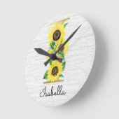 モノグラム金ゴールドサンフラワーガーリーフローライニシャルI ラウンド壁時計 (傾斜)