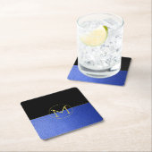 モノグラム金ゴールドサークルブルーフェイクレザー&ブラック スクエアペーパーコースター (インサイチュ)