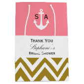 モノグラム金ゴールドシェブロンとピンク航海のブライダル ミディアムペーパーバッグ (正面)