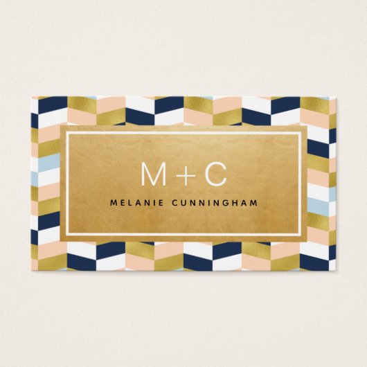 モノグラム金ゴールドシェブロンヘリンボーン名刺 (正面)