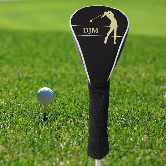 モノグラム金ゴールドシルエット女性ゴルファー ゴルフヘッドカバー