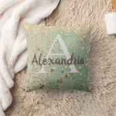 モノグラム金ゴールドスターズオンシーグリーン装飾用クッション クッション (ブランケット)