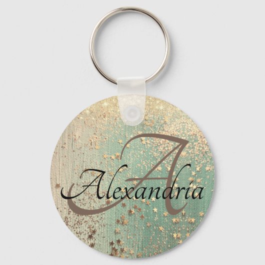 モノグラム金ゴールドスターズオンシーグリーン キーホルダー (正面)