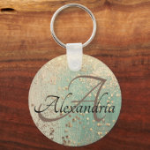 モノグラム金ゴールドスターズオンシーグリーン キーホルダー (正面)