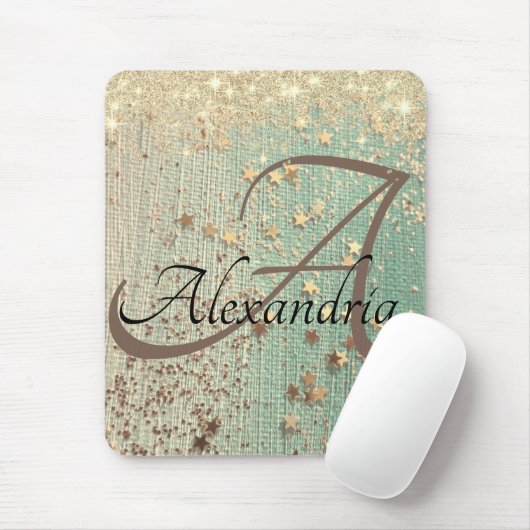 モノグラム金ゴールドスターズオンシーグリーン マウスパッド (マウス)
