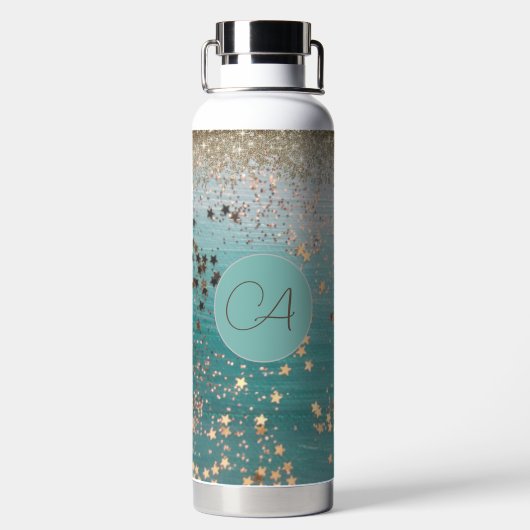 モノグラム金ゴールドスターズオンティール(緑がかった色) ウォーターボトル (背面)