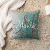 モノグラム金ゴールドスターズオンティール（緑がかった色） クッション (ブランケット)