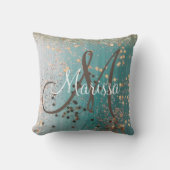 モノグラム金ゴールドスターズオンティール（緑がかった色） クッション (正面)