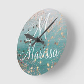 モノグラム金ゴールドスターズオンティール（緑がかった色）               スクエア壁時計 (傾斜)