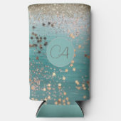 モノグラム金ゴールドスターズオンティール（緑がかった色） スリム缶クーラー (正面)