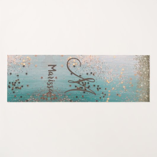 モノグラム金ゴールドスターズオンティール（緑がかった色）     ヨガマット (正面(横))