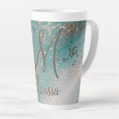 モノグラム金ゴールドスターズオンティール（緑がかった色）ラテマグ カフェラテマグ (右アングル)