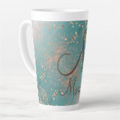 モノグラム金ゴールドスターズオンティール（緑がかった色）ラテマグ カフェラテマグ (左アングル)