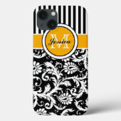 モノグラム金ゴールドストライプの白黒ダマスクiPadエア Case-Mate iPhoneケース (裏面)