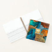 モノグラム金ゴールドターコイズ大理石水色正方形 ノートブック (内部)