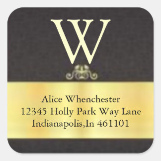 モノグラム金ゴールドトリムと黒封筒用シール スクエアシール