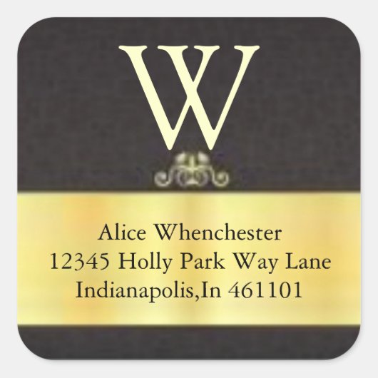 モノグラム金ゴールドトリムと黒封筒用シール スクエアシール (正面)