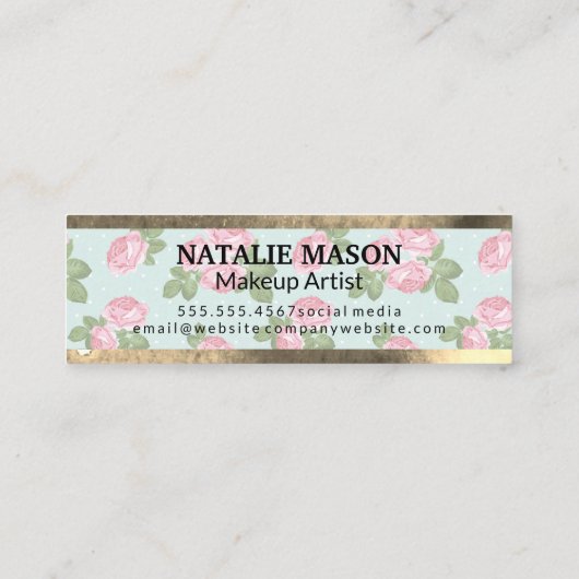 モノグラム金ゴールドトリム | バラと水玉模様 スキニー名刺 (裏面)