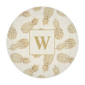 モノグラム金ゴールドパイナップルオンアイボリー カッティングボード (正面)