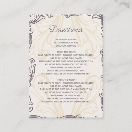 モノグラム金ゴールドパープルビンテージ結婚式詳細カード エンクロージャーカード (正面)