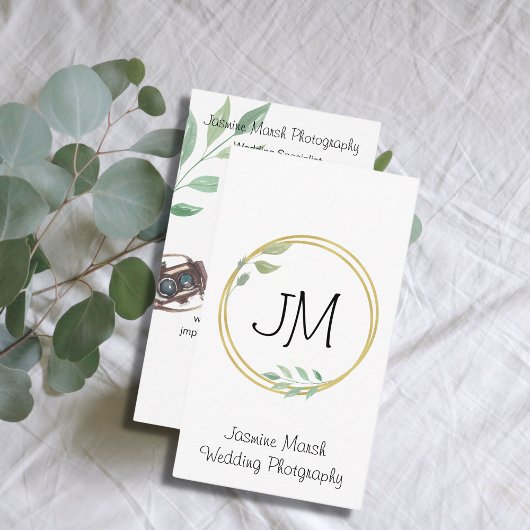 モノグラム金ゴールドフレームフォトグラファーQR垂直 名刺