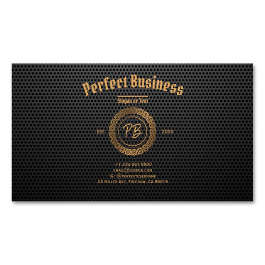 モノグラム金ゴールドフレームブラックプロフェッショナルラグジュアリーシック マグネット名刺 (正面)