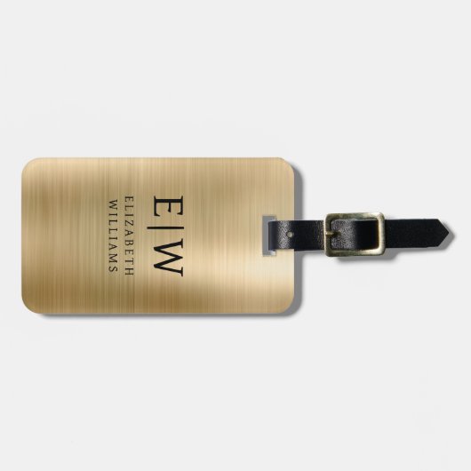 モノグラム金ゴールドブラシ付きメタリックエレガント ラゲッジタグ (正面横)