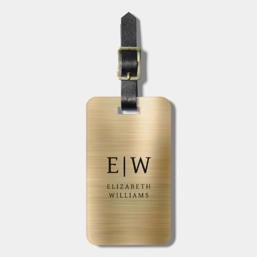 モノグラム金ゴールドブラシ付きメタリックエレガント ラゲッジタグ (正面縦)