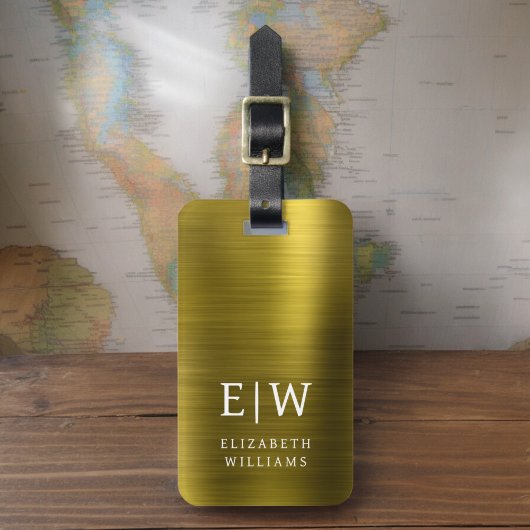 モノグラム金ゴールドブラシ付きメタリックエレガント ラゲッジタグ