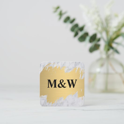 モノグラム金ゴールドブラシ付き大理石 スクエア名刺 (スタンド正面)