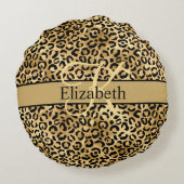 モノグラム金ゴールドブラックレオパード印刷トレンディー ラウンドクッション (裏面)