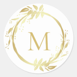 モノグラム金ゴールドホワイトクリスマスリース封筒用シール ラウンドシール