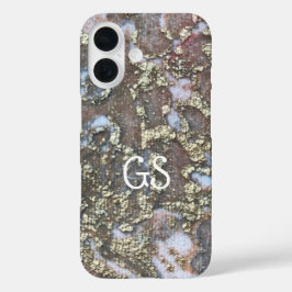 モノグラム金ゴールドホワイトタンピーチヴィンテージ模様 iPhone 16ケース