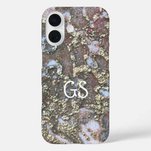 モノグラム金ゴールドホワイトタンピーチヴィンテージ模様 Case-Mate iPhoneケース (裏面)