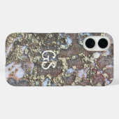 モノグラム金ゴールドホワイトタンピーチヴィンテージ模様 Case-Mate iPhoneケース (裏面 (横))