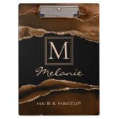 モノグラム金ゴールドモダンブラウンマーブルエレガントシック クリップボード (正面)