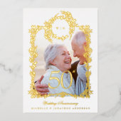 モノグラム金ゴールドリース結婚50周年 箔招待状 (正面)