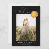 モノグラム金ゴールドワックスシ結婚ール写真 サンキューカード (正面)