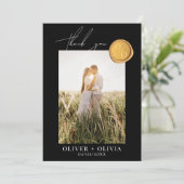 モノグラム金ゴールドワックスシ結婚ール写真 サンキューカード (スタンド正面)