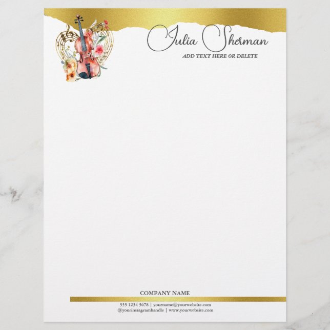 モノグラム金ゴールドヴァイオリンモダンスクリプトのミニマリスト レターヘッド (正面)