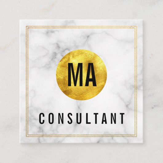 モノグラム金ゴールド円大理石 スクエア名刺 (正面)