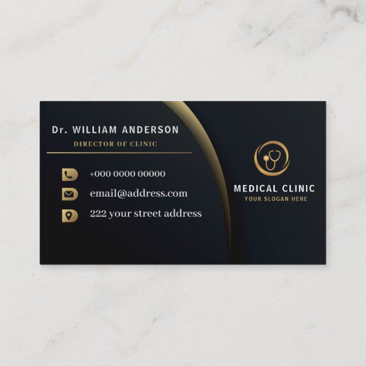 モノグラム金ゴールド医療用聴診器ロゴ 名刺 (裏面)