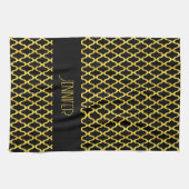 モノグラム金ゴールド及び黒色角箔模様 キッチンタオル (横)