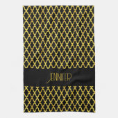 モノグラム金ゴールド及び黒色角箔模様 キッチンタオル (縦)