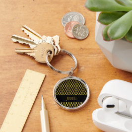 モノグラム金ゴールド及び黒色角箔模様 キーホルダー