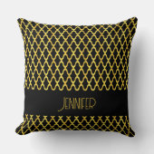 モノグラム金ゴールド及び黒色角箔模様 クッション (正面)