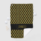 モノグラム金ゴールド及び黒色角箔模様 ゴルフタオル (インサイチュ)
