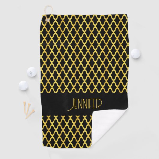 モノグラム金ゴールド及び黒色角箔模様 ゴルフタオル (インサイチュ)