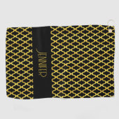モノグラム金ゴールド及び黒色角箔模様 ゴルフタオル (横)