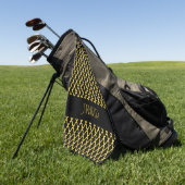 モノグラム金ゴールド及び黒色角箔模様 ゴルフタオル (グリーン)